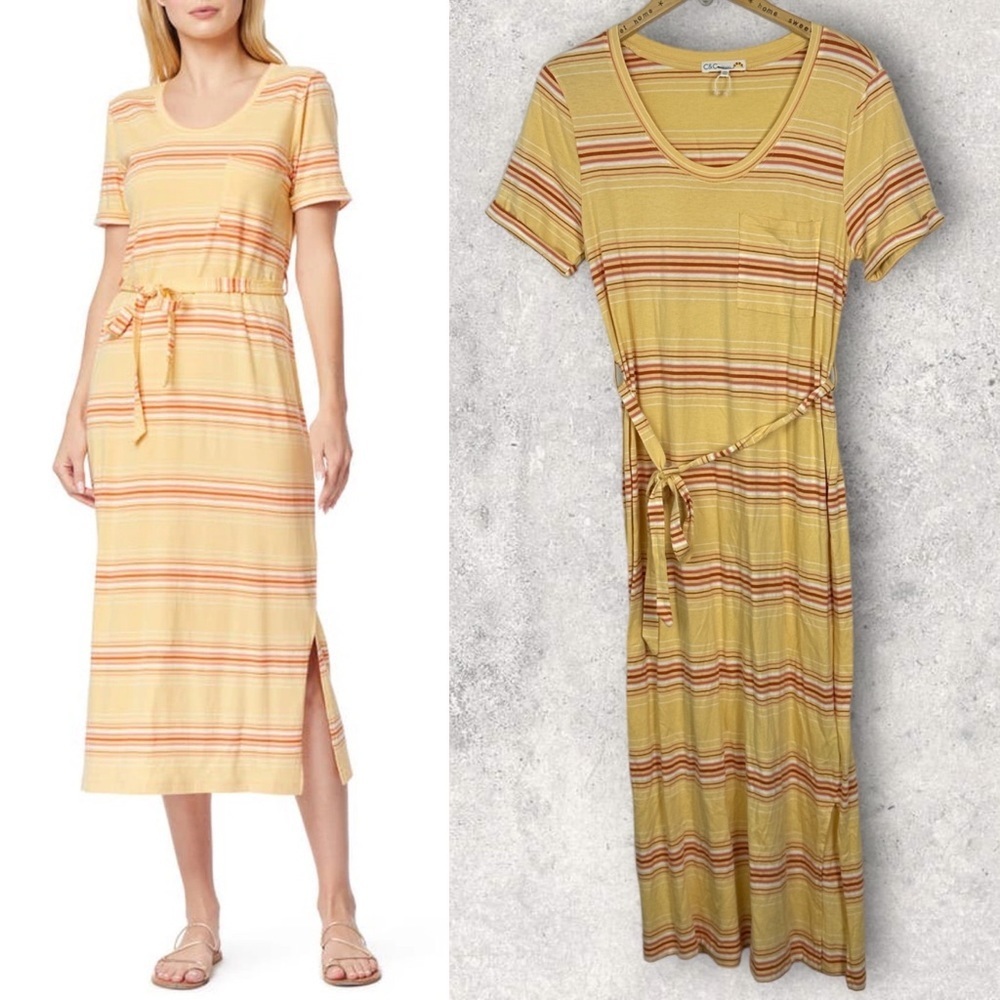 NEW Nordstrom Abigail Belted Midi T-Shirt Dress Sun Stripe Maxi Size Large Boho